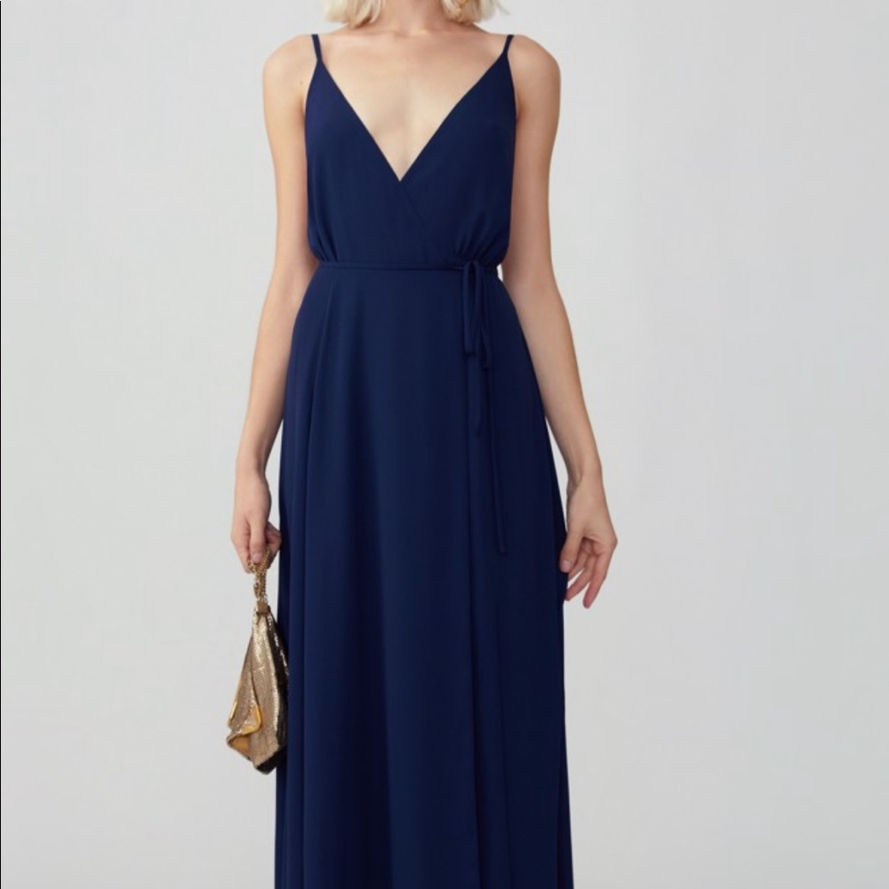 Fame and Partners Navy Sz 2 Wrap Gown NWT